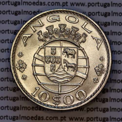 Angola, copper-nickel coin of 10 escudos 1970 of the Former Portuguese Colony of Angola, World Coins Angola KM 79