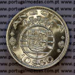 Angola, silver coin of 10 Escudos 1955, 10 Escudos 1955 former Portuguese colony of Angola, (AU/UNC), World Coins Angola KM 73