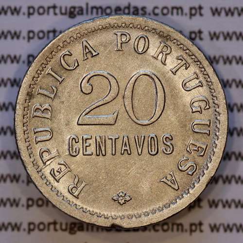 Angola, copper-nickel coin 20 centavos 1921 of Former Portuguese colony of Angola, (VF+), World Coins Angola KM 64
