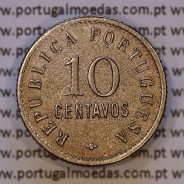 Angola 10 Centavos 1922 Cupro-Níquel, ("$10" Dez centavos 1922 Ex-Colónia Portuguesa de Angola, (BC+), World Coins Angola KM 63