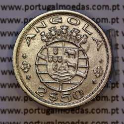 Angola, copper-nickel coin 2.50 Escudos 1953, 2-1/2 Escudos 1953 former Portuguese colony of Angola, VF, WorldCoins Angola KM77