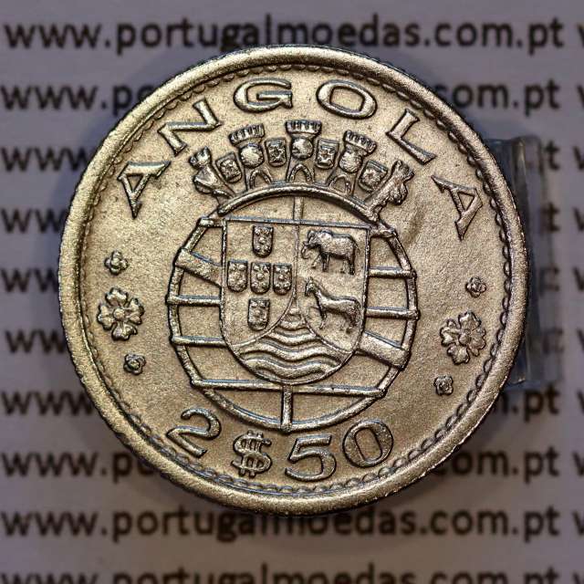 Angola 2$50 1953 cuproníquel, 2 escudos e 50 centavos 1953, 2-1/2 Escudos 1953, (MBC+), World Coins Angola KM 77