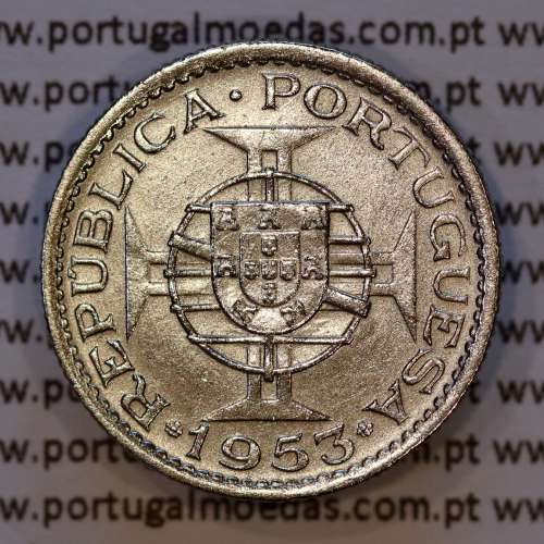 Angola 2$50 1953 cuproníquel, 2 escudos e 50 centavos 1953, 2-1/2 Escudos 1953, (MBC+), World Coins Angola KM 77