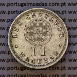 Angola, 2 Macutas 1928 em alpaca, 10 centavos 1928 Angola Ex-Colónia Portuguesa, (MBC+), World Coins Angola KM 67