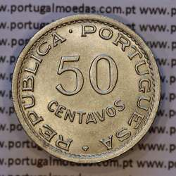 Angola, Nickel brass coin 50 centavos 1950 of former Portuguese colony of Angola, (UNC),  World Coins Angola KM 72