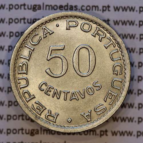 Angola, Nickel brass coin 50 centavos 1950 of former Portuguese colony of Angola, (UNC),  World Coins Angola KM 72