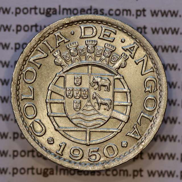 Angola, Nickel brass coin 50 centavos 1950 of former Portuguese colony of Angola, (UNC),  World Coins Angola KM 72