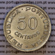 Angola 50 Centavos 1950 Alpaca, "$50" centavos 1950 da Ex-Colónia portuguesa de Angola, (Bela), World Coins Angola KM 72