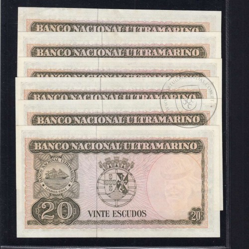Timor, lote de 6 notas números seguidos de 20 Escudos 1967 Régulo D. Aleixo, (NC), World Paper Money Timor Pick 26