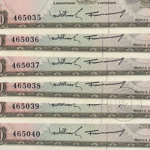 Timor, lote de 6 notas números seguidos de 20 Escudos 1967 Régulo D. Aleixo, (NC), World Paper Money Timor Pick 26