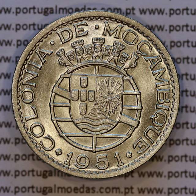 Mozambique, Nickel brass coin of 1 Escudo 1951 Former Portuguese colony of Mozambique, (UNC), World Coins Mozambique KM 77
