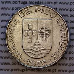 Mozambique, copper-nickel coin of 1 Escudo 1936 Former Portuguese colony of Mozambique, (XF+/UNC), World Coins Mozambique KM 66