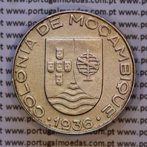 Mozambique, copper-nickel coin of 1 Escudo 1936 Former Portuguese colony of Mozambique, (XF+), World Coins Mozambique KM 66