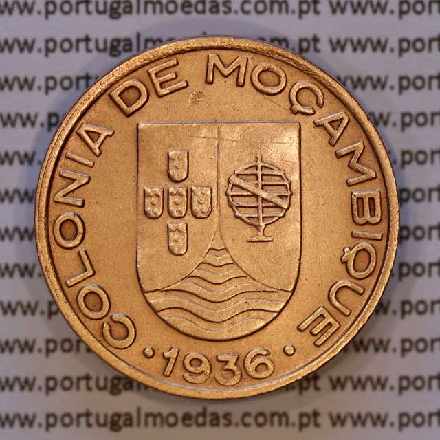 Moçambique, 20 centavos 1936 cobre da Ex-Colónia Portuguesa de Moçambique, (Bela-), World Coins Mozambique KM 64