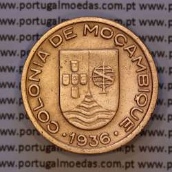 Moçambique, 10 centavos 1936 cobre da Ex-Colónia Portuguesa de Moçambique, (MBC+), World Coins Mozambique KM 63