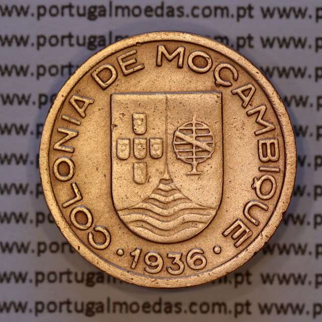Moçambique, 10 centavos 1936 cobre da Ex-Colónia Portuguesa de Moçambique, (MBC+), World Coins Mozambique KM 63