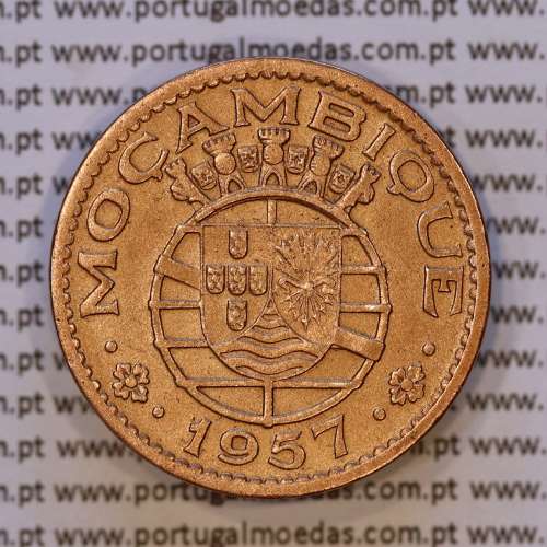 Mozambique, bronze coin of 1 Escudo 1953 of Former Portuguese Colony of Mozambique, (VF), World Coins Mozambique KM 82