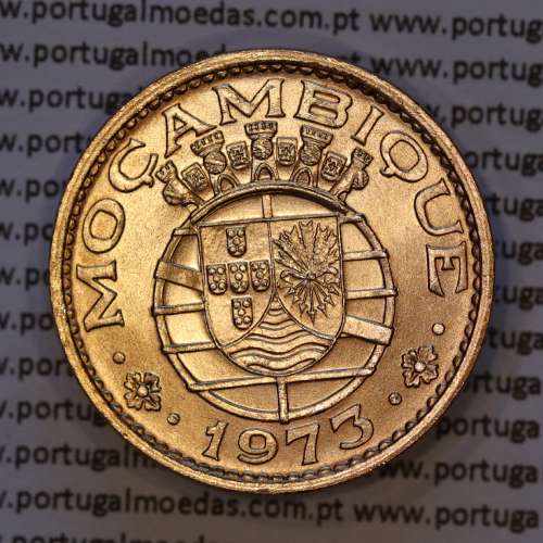 Mozambique, bronze coin of 1 Escudo 1973 of Former Portuguese Colony of Mozambique, (UNC), World Coins Mozambique KM 82