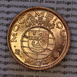 Moçambique, 1 escudo 1974 bronze, Ex-Colónia Portuguesa de Moçambique, (Soberba), World Coins Mozambique KM 82