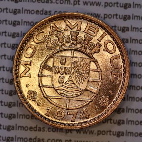 Mozambique, bronze coin of 1 Escudo 1974 of Former Portuguese Colony of Mozambique, (UNC), World Coins Mozambique KM 82
