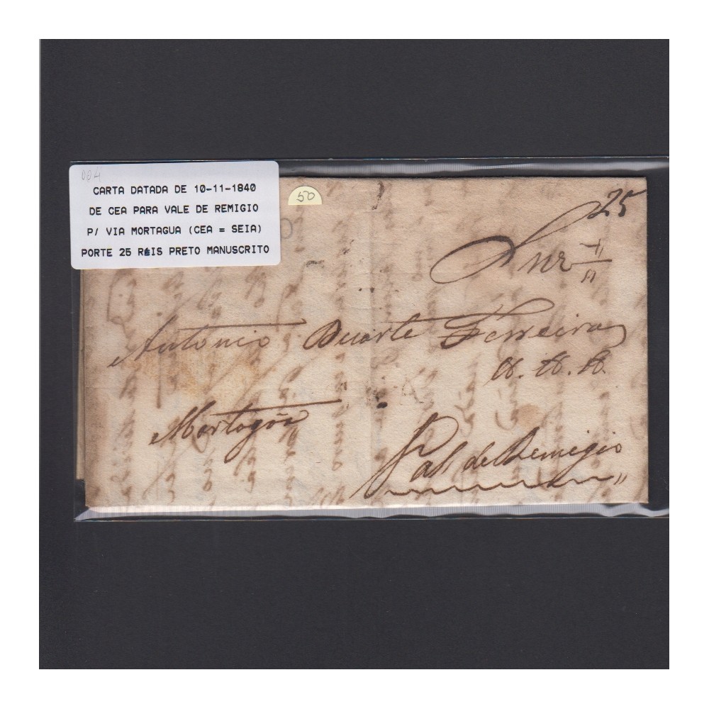 Carta Pré-Filatélica circulada de CEA (Seia) para Vale de Remigio datada de 10-09-1840