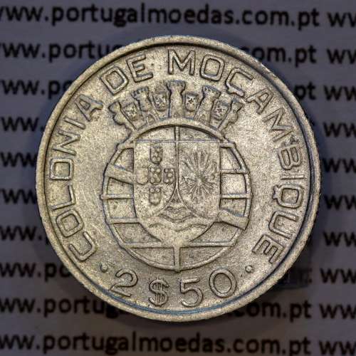Mozambique, silver coin of 2.50 Escudos 1950, 2-1/2 Escudos 1950 Former Portuguese Colony, (VF), WorldCoins Mozambique KM 68