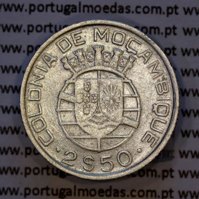 Mozambique, silver coin of 2.50 Escudos 1950, 2-1/2 Escudos 1950 Former Portuguese Colony, (VF), WorldCoins Mozambique KM 68