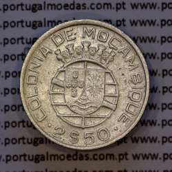 Mozambique, silver coin of 2.50 Escudos 1951, 2-1/2 Escudos 1951 Former Portuguese Colony, (VF+), WorldCoins Mozambique KM 68