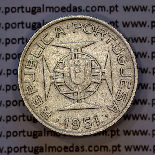 Mozambique, silver coin of 2.50 Escudos 1951, 2-1/2 Escudos 1951 Former Portuguese Colony, (VF+), WorldCoins Mozambique KM 68
