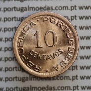 Angola 10 Centavos 1949 Bronze, ("$10" Dez centavos 1949 Angola), (Soberba), Ex-Colónia Angola, World Coins Angola KM 70