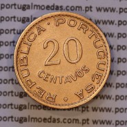 Angola, bronze coin of 20 Centavos 1949 of Former Portuguese Colony of Angola, (VF+), World Coins Angola KM 71