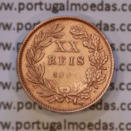 Miniatura moeda de XX reis 1887 de D. Luis I "IM.L.CHR.LAUER NüRNBERG",  emissão  "Casa da Moeda L. Chr. Lauer" ano 1888