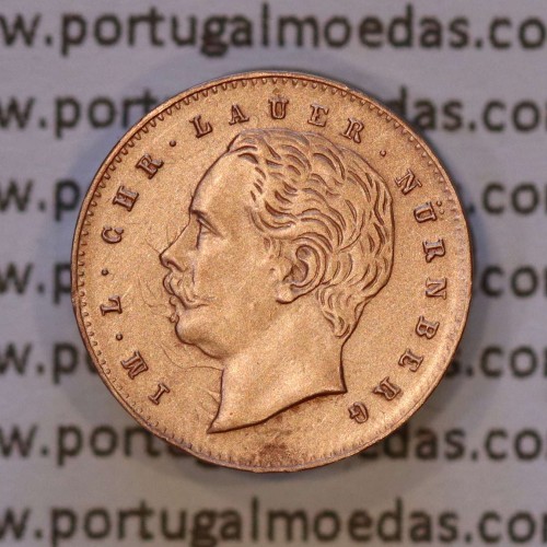 Miniatura moeda de XX reis 1887 de D. Luis I "IM.L.CHR.LAUER NüRNBERG",  emissão  "Casa da Moeda L. Chr. Lauer" ano 1888