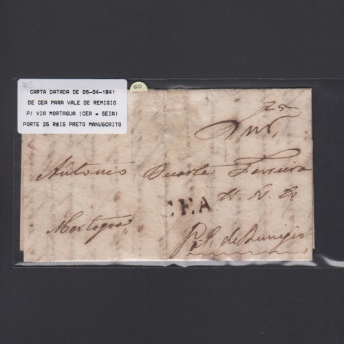 Carta Pré-Filatélica circulada de CEA (Seia) para Vale de Remigio datada de 06-04-1841