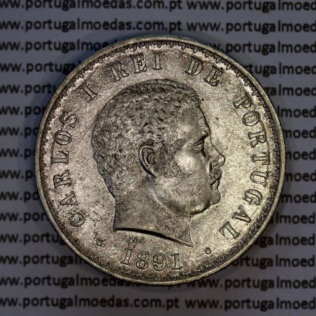 Portugal, silver coin of 500 réis 1891 of D. Carlos I, (XF/UNC), World Coins Portugal KM 535