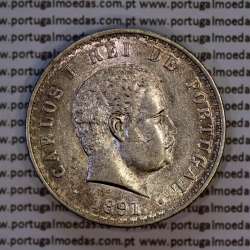 Portugal, silver coin of 500 réis 1891 of D. Carlos I, (XF/UNC), World Coins Portugal KM 535