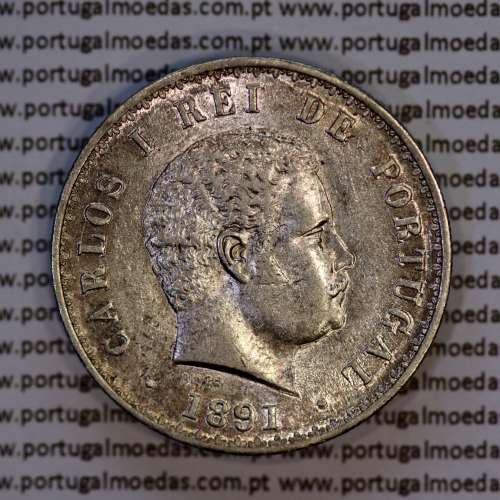 Portugal, silver coin of 500 réis 1891 of D. Carlos I, (XF/UNC), World Coins Portugal KM 535