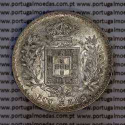 500 réis 1891 prata D. Carlos I, cinco tostões prata 1891 reinado D. Carlos I, (Bela), World Coins Portugal KM 531