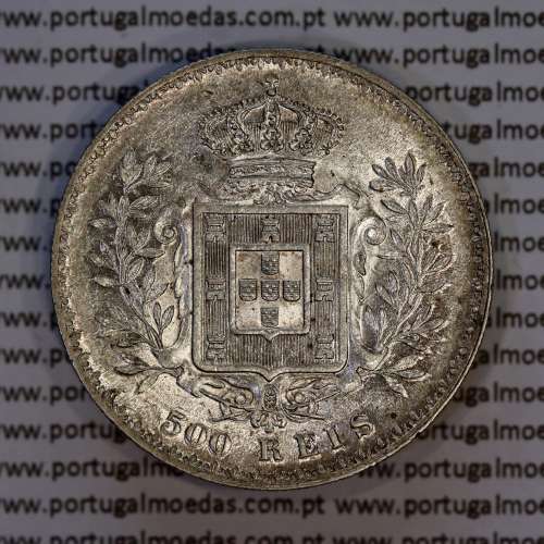 Portugal, silver coin of 500 réis 1891 of D. Carlos I, (XF/UNC), World Coins Portugal KM 535