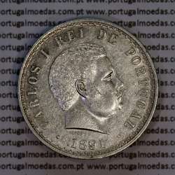 500 réis 1891 prata D. Carlos I, cinco tostões prata 1891 reinado D. Carlos I, (Bela), World Coins Portugal KM 535