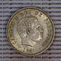 500 réis 1891 prata D. Carlos I, cinco tostões prata 1891 reinado D. Carlos I, (Bela), World Coins Portugal KM 535