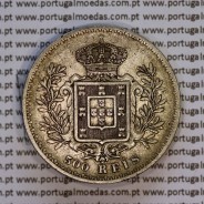 500 réis 1891 prata D. Carlos I, cinco tostões prata 1891 reinado D. Carlos I, (MBC), World Coins Portugal KM 535