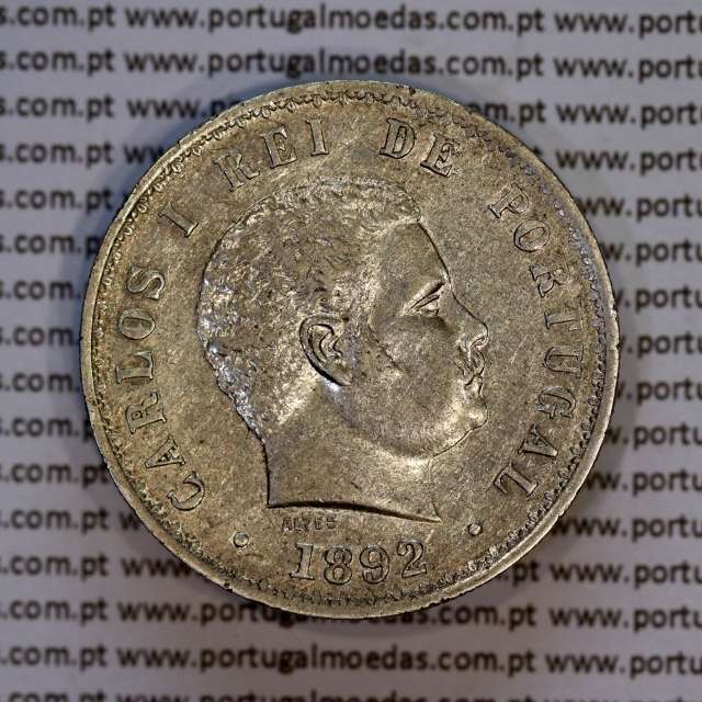 500 réis 1892 prata D. Carlos I, cinco tostões prata 1892 reinado D. Carlos I, (Bela-), World Coins Portugal KM 535