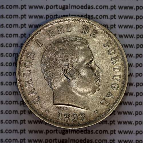 500 réis 1892 prata D. Carlos I, cinco tostões prata 1892 reinado D. Carlos I, (Bela-), World Coins Portugal KM 535