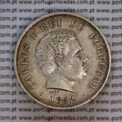Portugal, silver coin of 500 réis 1892 of D. Carlos I, (XF), World Coins Portugal KM 535