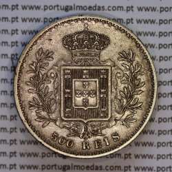 Portugal, silver coin of 500 réis 1892 of D. Carlos I, (XF), World Coins Portugal KM 535