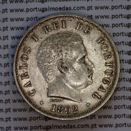 Portugal, silver coin of 500 réis 1892 of D. Carlos I, (XF), World Coins Portugal KM 535