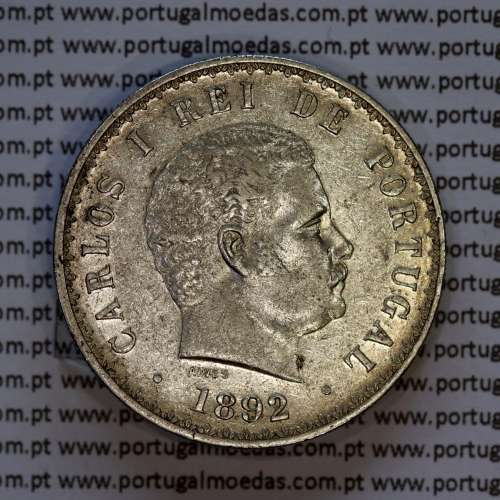 500 réis 1892 prata D. Carlos I, variante data emendada 1892 sobre 1891, (MBC+/Bela), World Coins Portugal KM 535