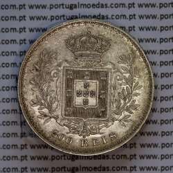 Portugal, silver coin of 500 réis 1892 of D. Carlos I, date variant amended  of 1892 on 1891, (XF), World Coins Portugal KM 535