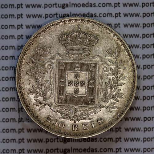 500 réis 1892 prata D. Carlos I, variante data emendada 1892 sobre 1891, (MBC+/Bela), World Coins Portugal KM 535
